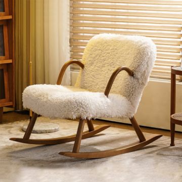 Show details for Hais Sherpa Rocking Armchair – Natural Wood Base with Soft Upholstery Picture of Hais Sherpa Rocking Armchair – Natural Wood Base with Soft Upholstery
