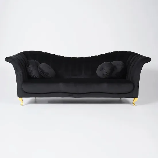 Picture of Black Velvet Sofa - 3-Seater with Luxury Gold Legs - LONARA
