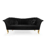 Picture of Black Velvet Sofa - 3-Seater with Luxury Gold Legs - LONARA