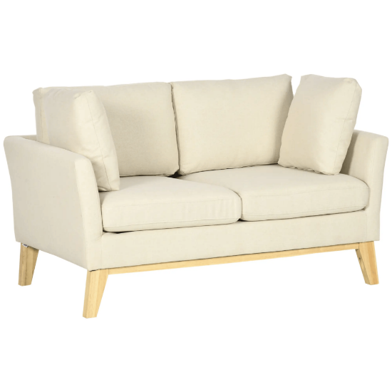 صورة Arvella Scandinavian 2-Seater Sofa – Beige Linen with Natural Wood Base