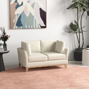 صورة Arvella Scandinavian 2-Seater Sofa – Beige Linen with Natural Wood Base
