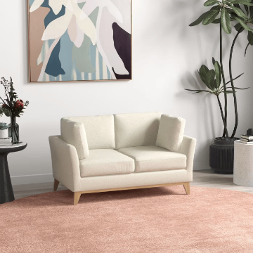تفاصيل Arvella Scandinavian 2-Seater Sofa – Beige Linen with Natural Wood Base صورة Arvella Scandinavian 2-Seater Sofa – Beige Linen with Natural Wood Base