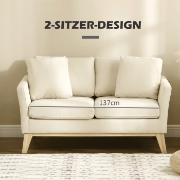صورة Arvella Scandinavian 2-Seater Sofa – Beige Linen with Natural Wood Base