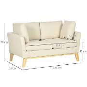 صورة Arvella Scandinavian 2-Seater Sofa – Beige Linen with Natural Wood Base