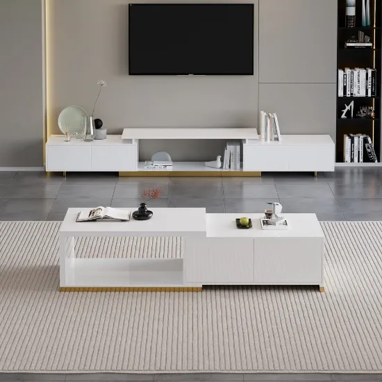 Ardena Living Ensemble – Natural Wood TV Unit & Table Set