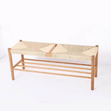 Show details for Saku Boho Woven Wood Bench Picture of Saku Boho Woven Wood Bench