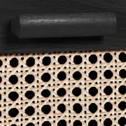 Zaria - Natural wood storage unit with rattan fronts.