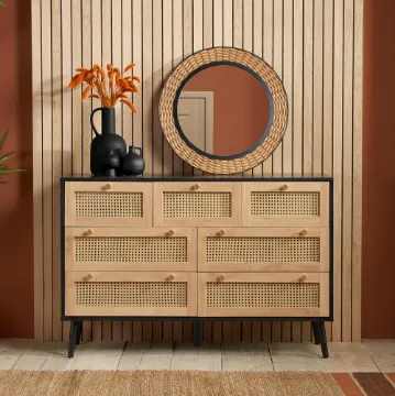 Rivena – Natural & Black Rattan 6-Drawer Wide Chest Rivena – Natural & Black Rattan 6-Drawer Wide Chest
