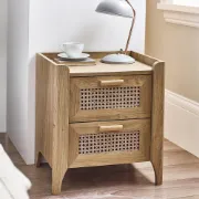 Alara – Natural Wood & Rattan 2-Drawer Bedside Table