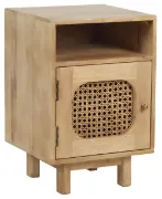 Zoya –Natural Wood Rattan Bedside Cabinet with Door & Open Shelf