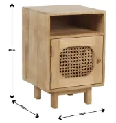 Zoya –Natural Wood Rattan Bedside Cabinet with Door & Open Shelf