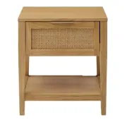 Lina Side Table – Natural Wood with Rattan Front
