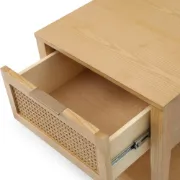 Lina Side Table – Natural Wood with Rattan Front