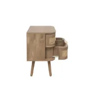 Lyra Side Table – Natural Wood with Rattan Front