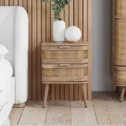 Lyra Side Table – Natural Wood with Rattan Front