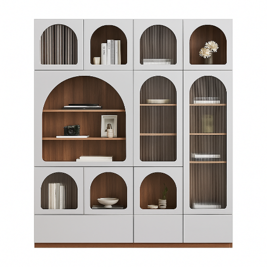 Picture of Mora bookcase with shelves and drawers - natural wood.