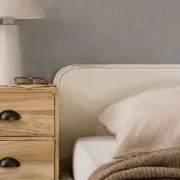 Picture of Noa Upholstered Bed with Natural Wood Base