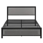 صورة سرير مونرو المصنوع من الخشب الطبيعي والمعدن مع لوح رأس منجد