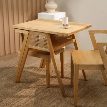 Show details for Navo Natural Wood Dining Set – Woven Backrest Picture of Navo Natural Wood Dining Set – Woven Backrest