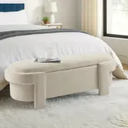 صورة إليزا – مقعد تخزين بتنجيد ناعم وقاعدة من الخشب الطبيعي - تصميم منحني