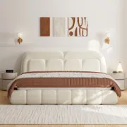 Picture of Puffelle Upholstered Bed – Cloud Form &Natural Wood Base