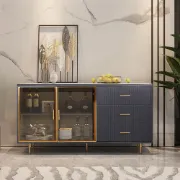Picture of Glazino Bar Natural Wood Sideboard – Glass Doors & Gold Accents