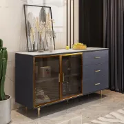 Picture of Glazino Bar Natural Wood Sideboard – Glass Doors & Gold Accents