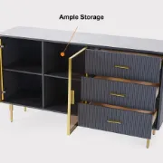 Picture of Glazino Bar Natural Wood Sideboard – Glass Doors & Gold Accents