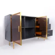 Picture of Glazino Bar Natural Wood Sideboard – Glass Doors & Gold Accents