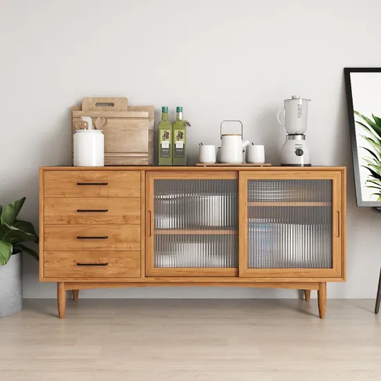Picture of Harver Sliding Glass Sideboard – Natural Wood with Drawers