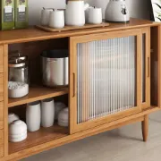 Picture of Harver Sliding Glass Sideboard – Natural Wood with Drawers