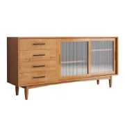 Picture of Harver Sliding Glass Sideboard – Natural Wood with Drawers