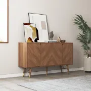 Picture of Zovaya Natural Wood Sideboard – Herringbone Doors with Brass Accents