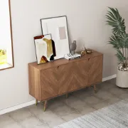 Picture of Zovaya Natural Wood Sideboard – Herringbone Doors with Brass Accents