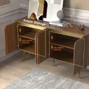 Picture of Zovaya Natural Wood Sideboard – Herringbone Doors with Brass Accents