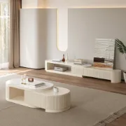 Picture of Arvia Extendable Natural Wood  TV Unit – Curved Minimal Design