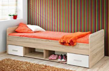 Show details for Vera – Natural Wood Single Bed with 2 Drawers and Open Storage Shelves Picture of Vera – Natural Wood Single Bed with 2 Drawers and Open Storage Shelves