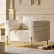 Lumière Sofa Set – 3-Seater Sofa & 2 Armchairs with Golden Metal Legs