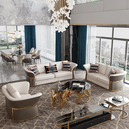 Aveline Sofa Set – 3-Seater Sofa & 2 Armchairs with Elegant Gold Accents