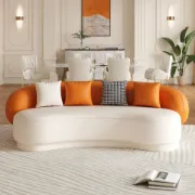 Aurélie Sofa Set – Curved Sofa & 2 Armchairs with Modern Design and Swivel Base