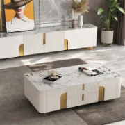 Élivane – Coffee Table & TV Unit Set with Marble and Gold Accents
