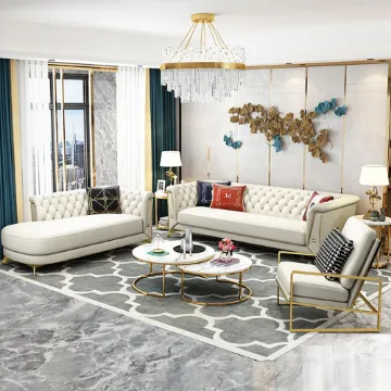 Versailles – Elegant Sofa Set with 2 Couches, Armchair & Coffee Table with Gold Accents Versailles – Elegant Sofa Set with 2 Couches, Armchair & Coffee Table with Gold Accents