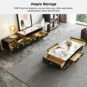 Nocturne – TV Unit & Coffee Table Set in Natural Wood and Golden Stainless Steel