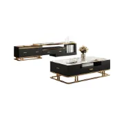 Nocturne – TV Unit & Coffee Table Set in Natural Wood and Golden Stainless Steel