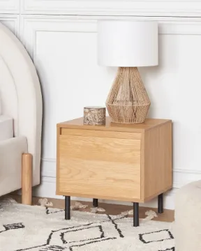 Novea – Natural Wood Bedside Table with Hidden Drawer Novea – Natural Wood Bedside Table with Hidden Drawer