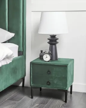 Aureva – Upholstered Bedside Table with 2 Drawers & Metal Legs Aureva – Upholstered Bedside Table with 2 Drawers & Metal Legs