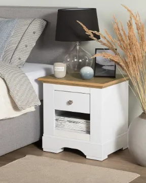 Savora Natural Wood Bedside Table – Drawer & Open Shelf Savora Natural Wood Bedside Table – Drawer & Open Shelf