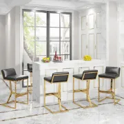 Picture of Clément Bar Stool – Black Upholstered Seat with Gold Frame