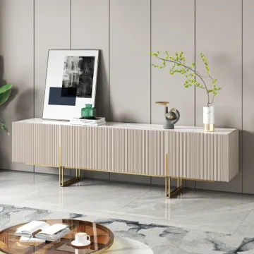 Élory - Natural Wood TV Stand with Stainless Steel Legs & Marble-Look Top Élory - Natural Wood TV Stand with Stainless Steel Legs & Marble-Look Top