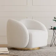 Picture of Auraya Swivel Accent Chair – White Elegance with Gold Base
